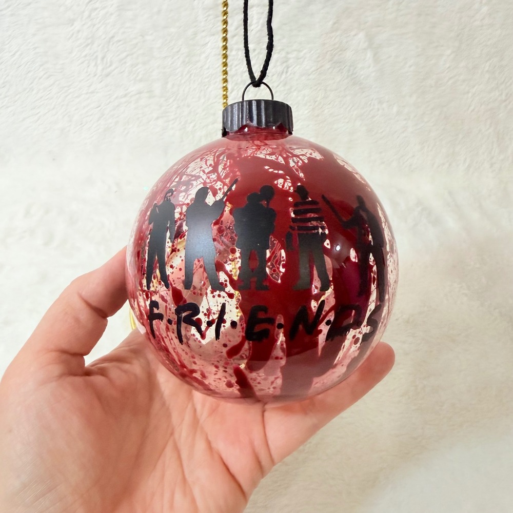 Unbranded Horror Slasher Friends Ornament 5in Red Black Blood Splatter Globe